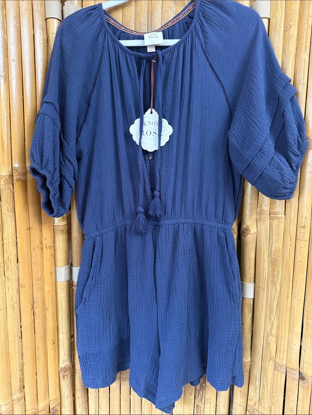 Knox Rose Navy Gauze Romper with Tassel Trim Size XXL.  NWT